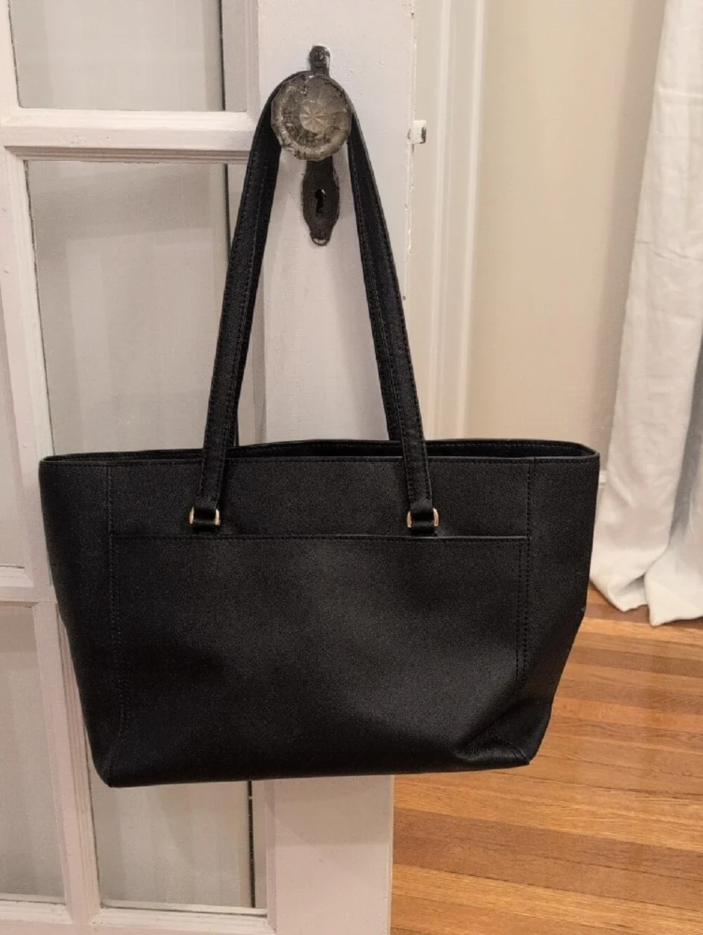 Tory Burch Black Leather Tote with Logo Medallion